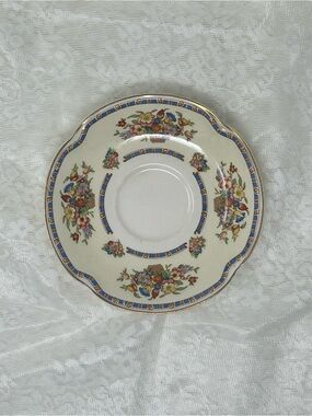 Victoria Floral Basket Pattern Saucer in Pareek scalloped shape